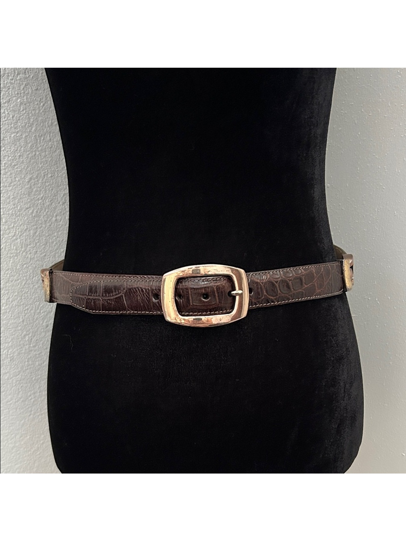 Vintage 90s Brown Crocodile Pattern Leather Belt Classic Style